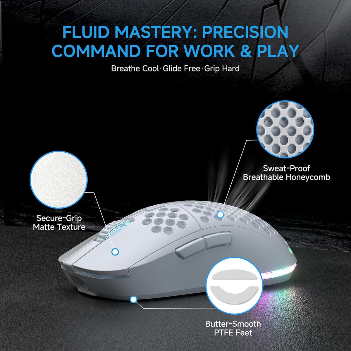 TMKB Falcon M1 Wireless Gaming Mouse, 24000 DPI, 180-Hour Battery, White