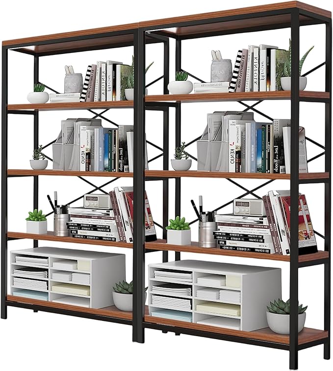 Himimi Industrial Bookshelf 5-Tier Set of 2, Bookcase 58" H Ladder Shelf by Himimi
