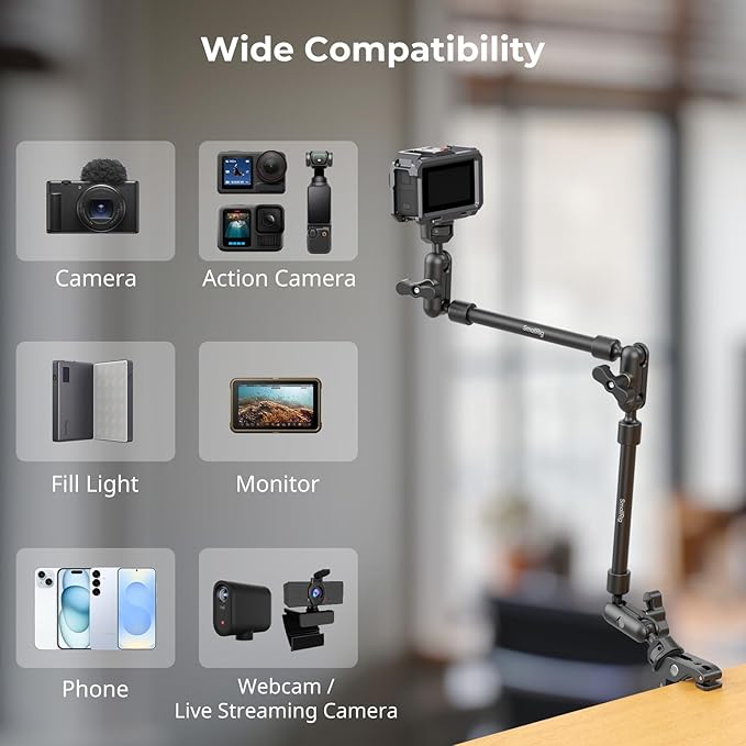 SMALLRIG 22" Magic Arm Clamp, Overhead Phone Mount Holder Stand, Flexible Desk - Image 4