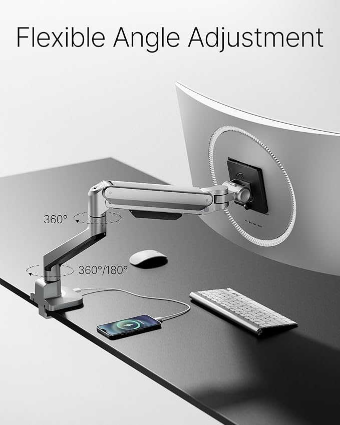 monTEK Deluxe Monitor Arm with USB A/C up to 40 Inch Holds 26.4 lbs Curved - Image 5