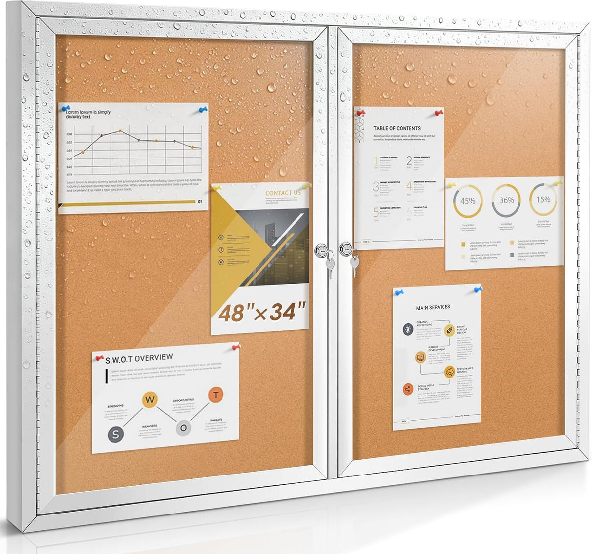 SWANCROWN 48x34in Outdoor Enclosed Bulletin Board,Locking Door Display Case