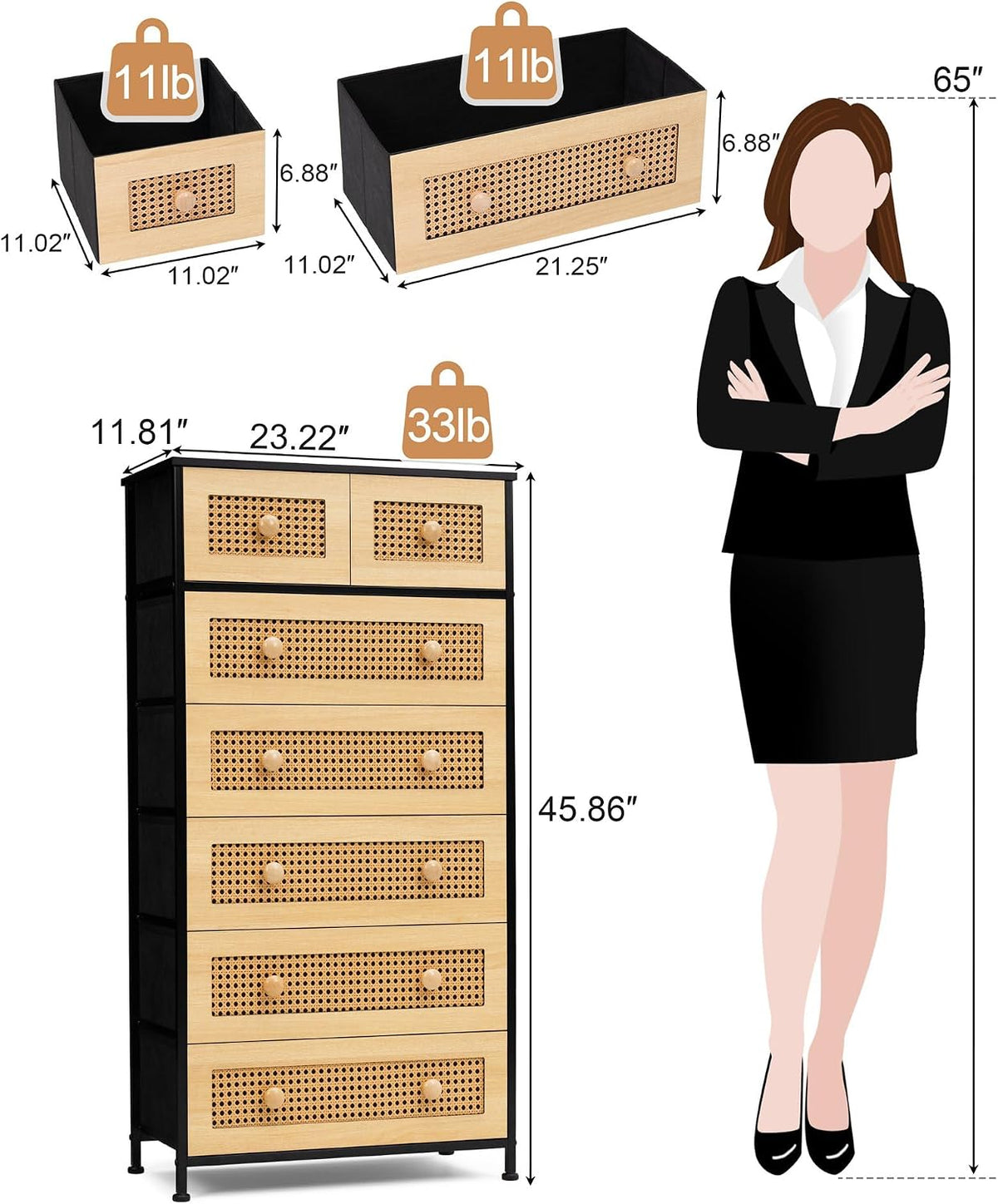 Crestlive Products Rattan Dresser Tall Storage Tower, Chests of Drawers, Easy...