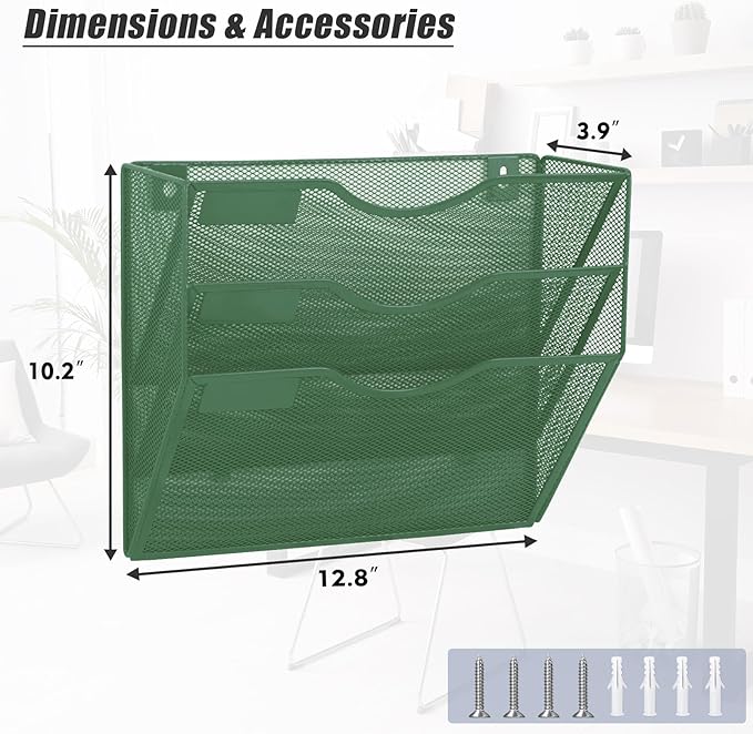 EASEPRES 3 Pocket Mesh Hanging Wall File Organizer, Wall Mounted Mail Paper - Image 2