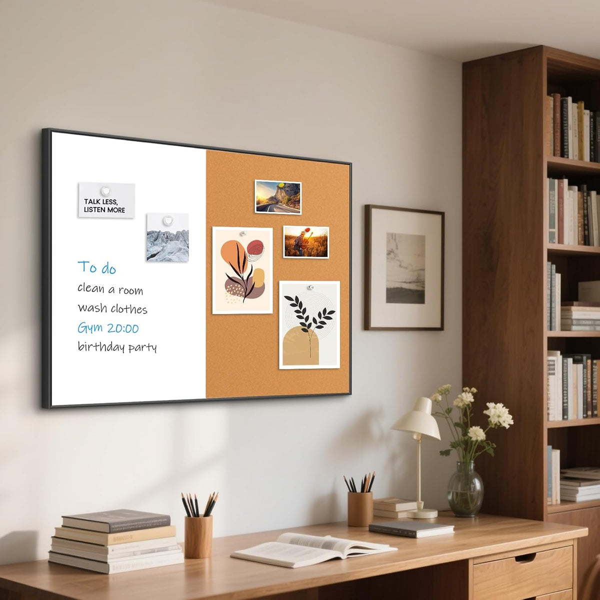Magnetic Dry Erase White Board & Cork Board Combo, 36"x24", Wal...