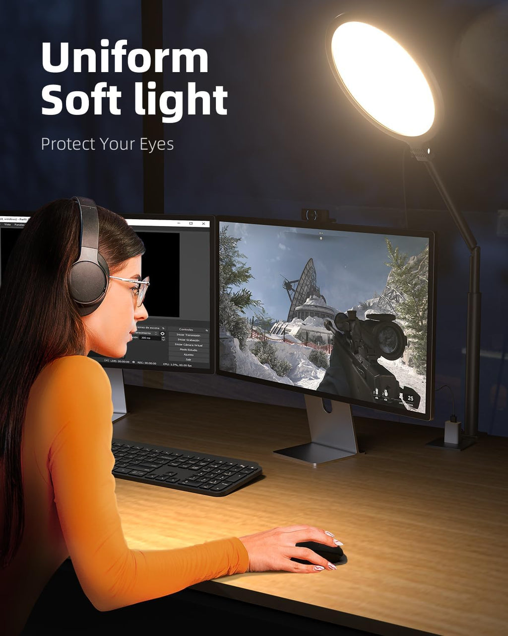 weilisi 10.2" desk ring light with stand, 360°, side view