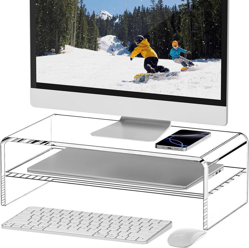 egchi clear acrylic monitor stand riser 2 tier, front angle view