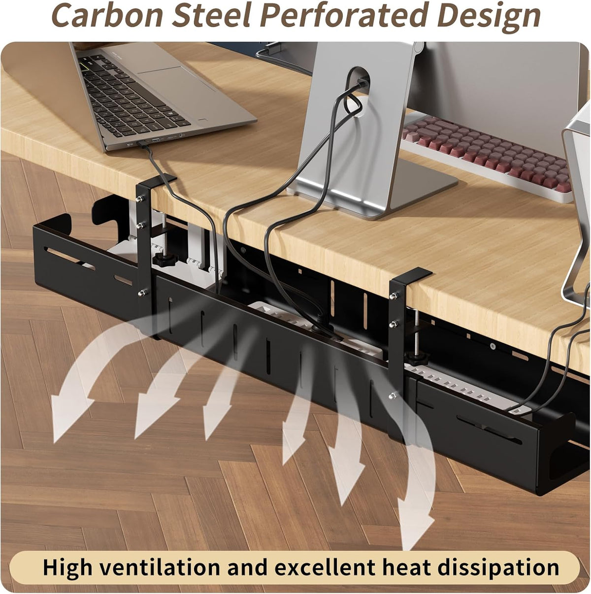Under Desk Cable Management Tray,Expandable 25.2" – 38.6",Black