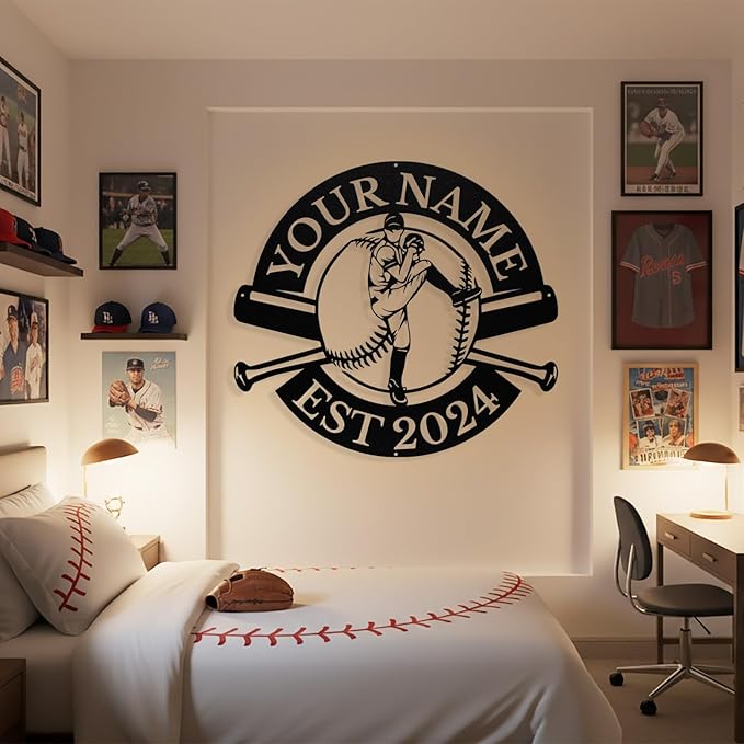 Personalized Baseball Metal Sign, Custom Player Name Sign, Boys Room Decor - Image 2