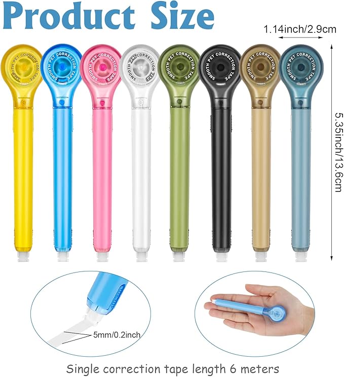 8 Pack Correction Tape Pens, 8 Color Comfortable Pen Shape Correction Pen Tape - Image 2