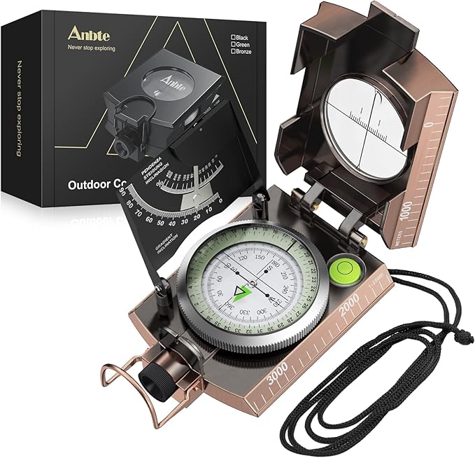 Anbte Compass Hiking Survival, IP65 Waterproof Metal Compass by Anbte