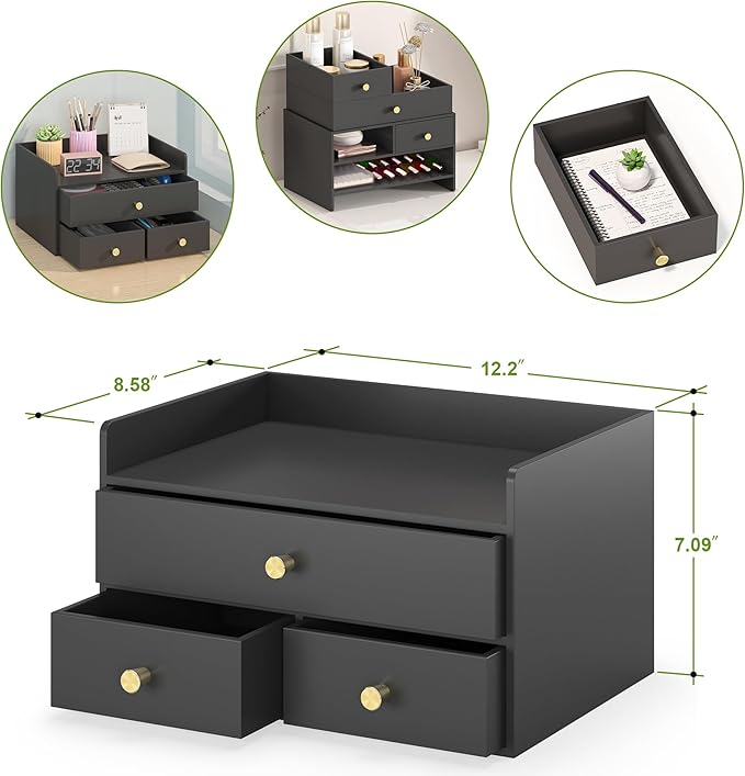 Bamboo Desk Organizer with Drawers Wooden Desktop Storage Drawers - Image 3