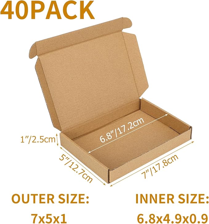 PHAREGE 7x5x1 Inch Shipping Boxes 40 Pack Brown, Tab Lock Tuck Top Mailer Boxes - Image 2