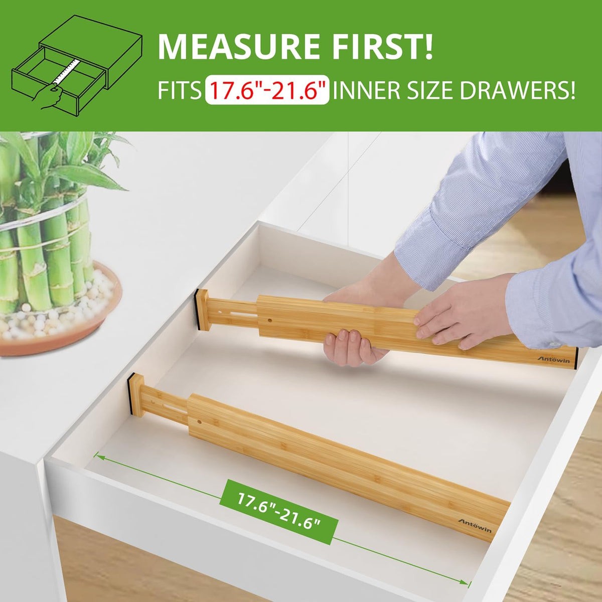 ANTOWIN Bamboo Drawer Dividers Organizers 16pcs, Expandable Drawer Separators...
