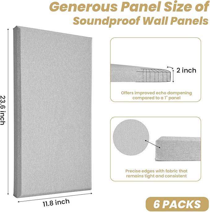 6 PCS Acoustic Panels, Large Soundproof Wall Panels, Professional Fiberglass - Image 3