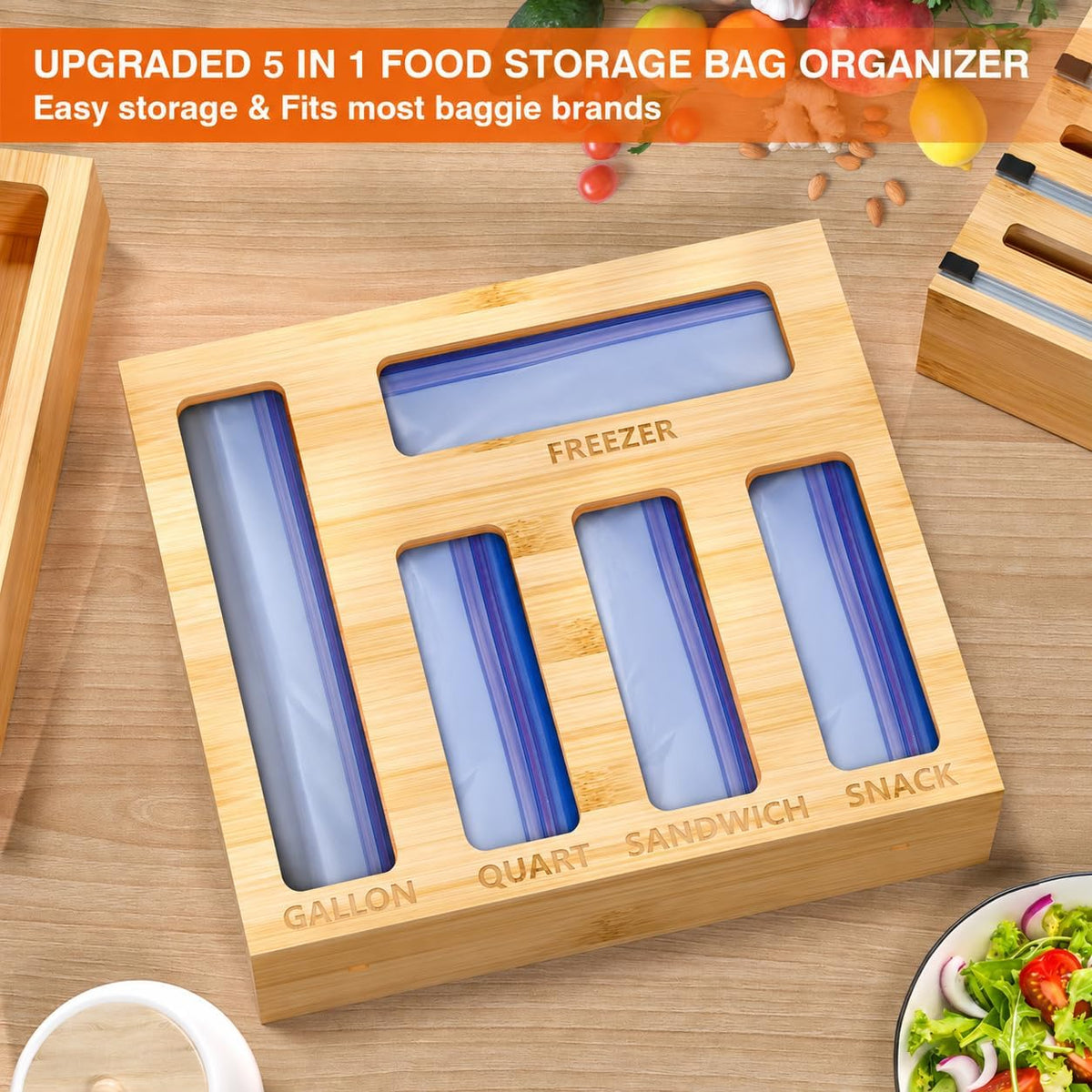 DALSHABET 9-in-1 Bamboo Kitchen Drawer Organizer for Storage Bags and Wrap