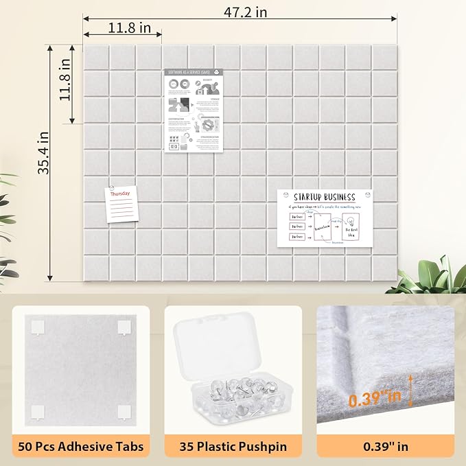 Smarpau Cork Board 48"X36", 12 Pack Nine-Grid Felt Bulletin Boards, Small Pin - Image 2