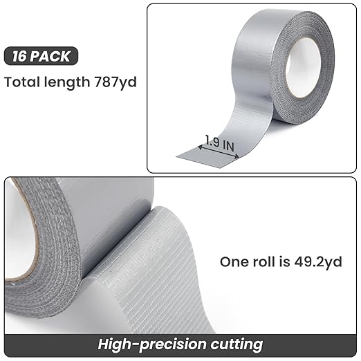 TOMAIX 16 Rolls Heavy Duty Duct Tape Bulk, 787 Yards, Waterproof & Strong - Image 4
