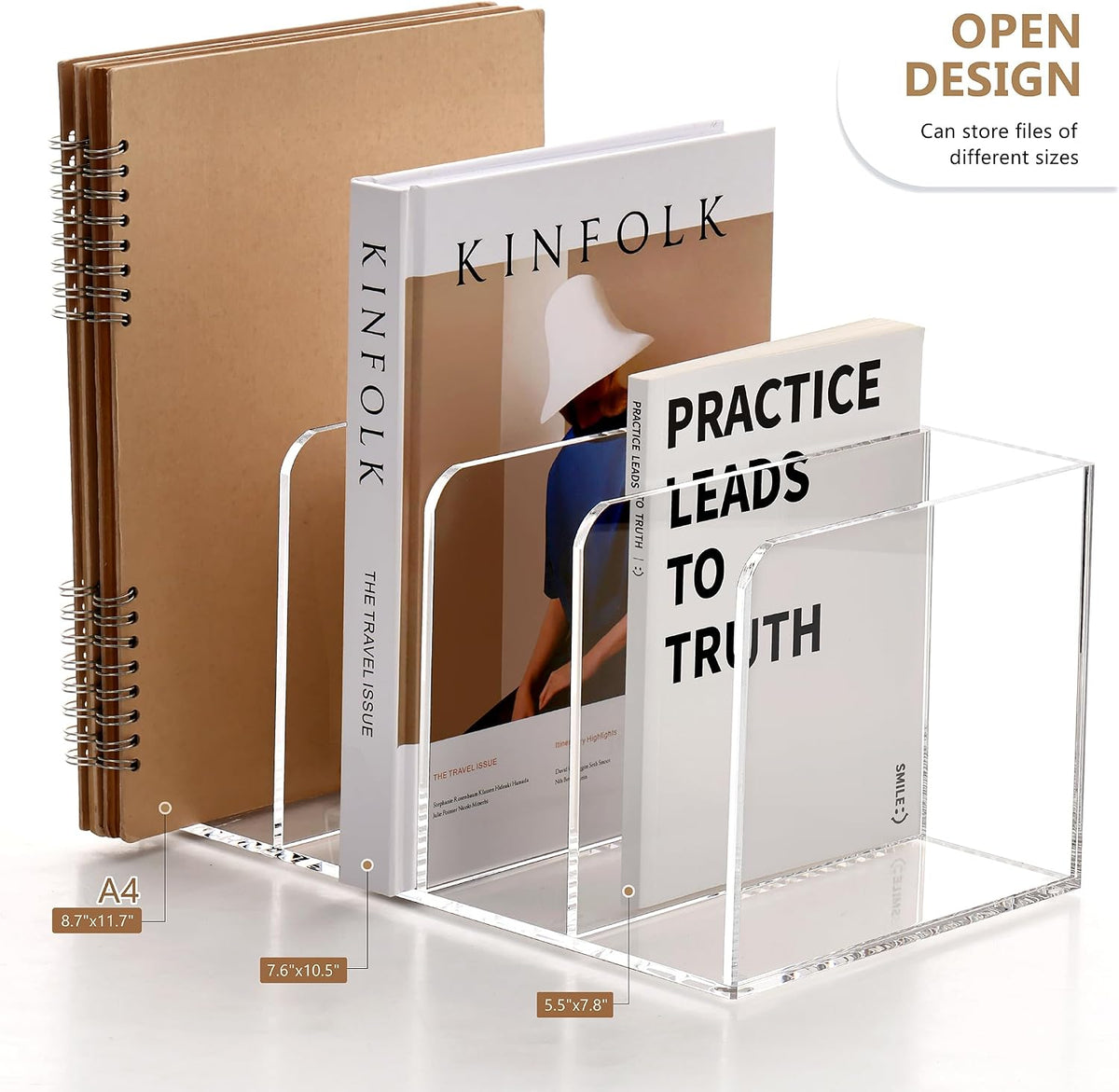 SANRUI Acrylic Desk Magazine File Holder, Clear,4 Vertical Compartments