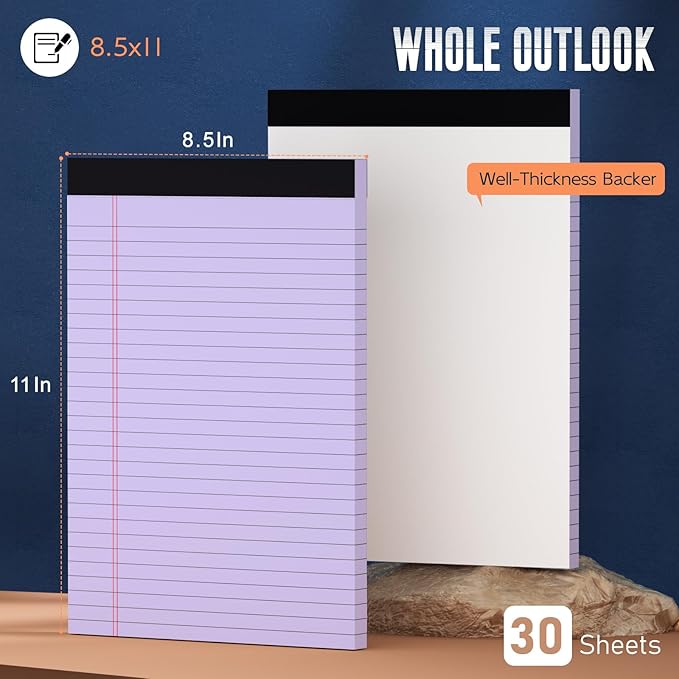 Purple Legal Pad 8.5 x 11 Wide Ruled Note Pads, 3 Pack Notepads 8.5 x 11 Lined - Image 2