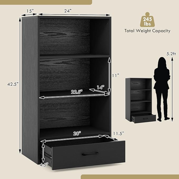 LOKO 4-Tier Bookcase with Storage Drawer, Modern Organizer Display Storage - Image 3