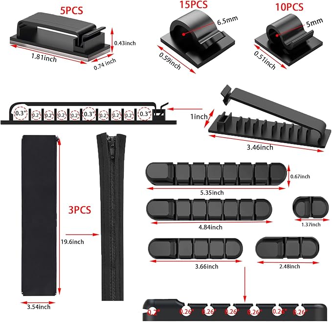 189PCS Cable Management Kit, 6 Cable Sleeve40 Cable Clips - Image 2