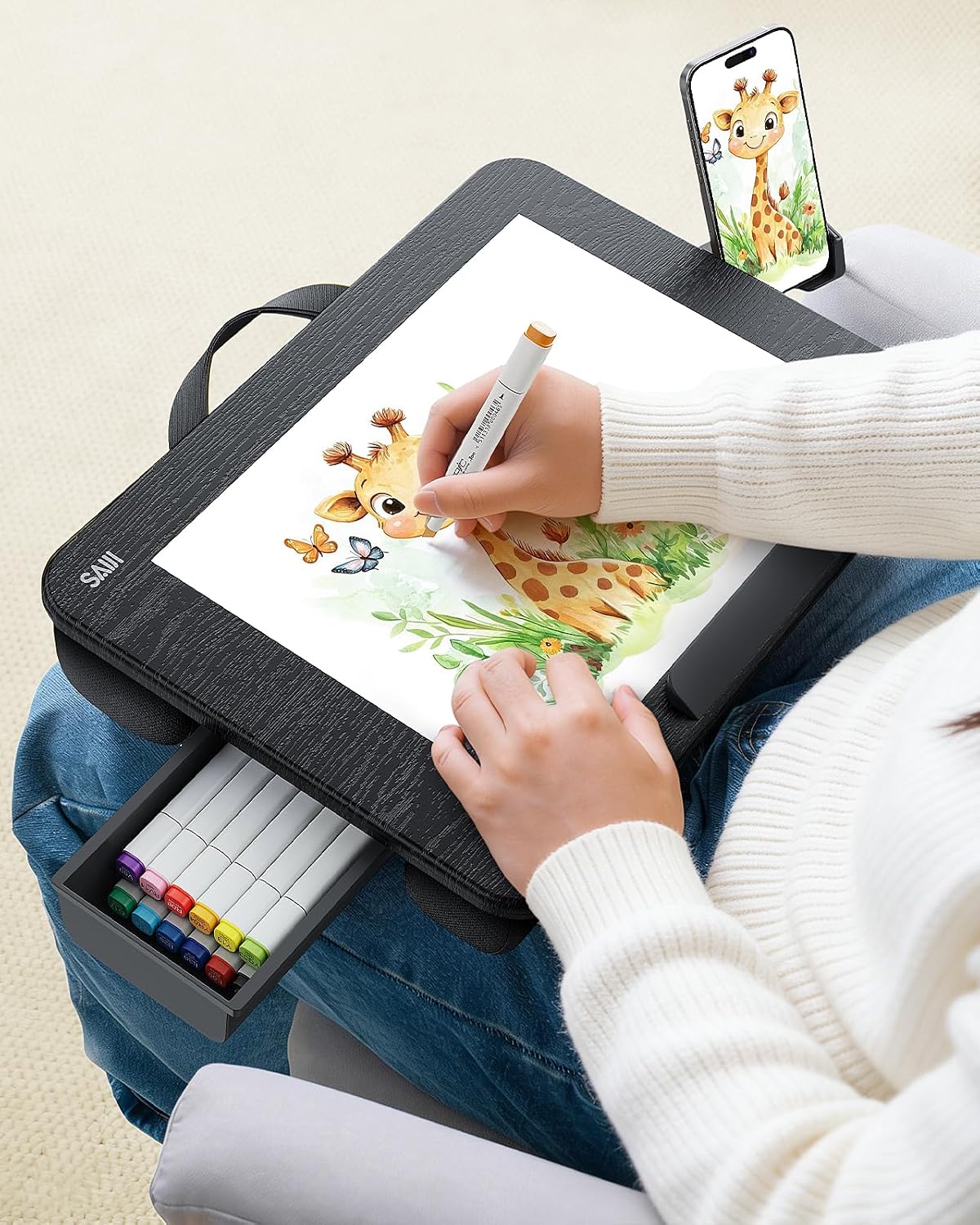 SAIJI Laptop Lap Desk, Portable Laptops Tray with Cushion Drawer Storage