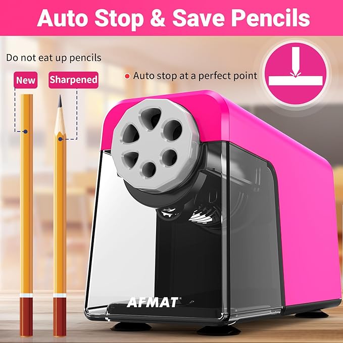 AFMAT 6-Hole Electric Pencil Sharpener Heavy Duty, Pencil Sharpener - Image 5