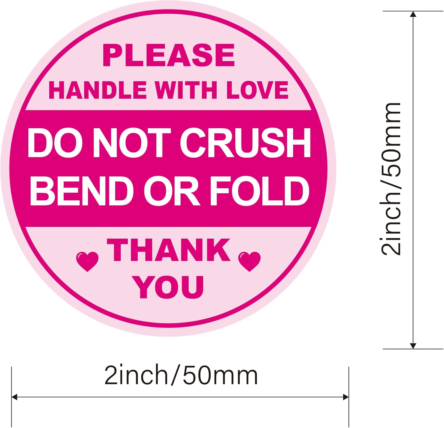 2inch 300pcs Pink Do Not Crush Bend or Fold Shipping Sticker for Envelops