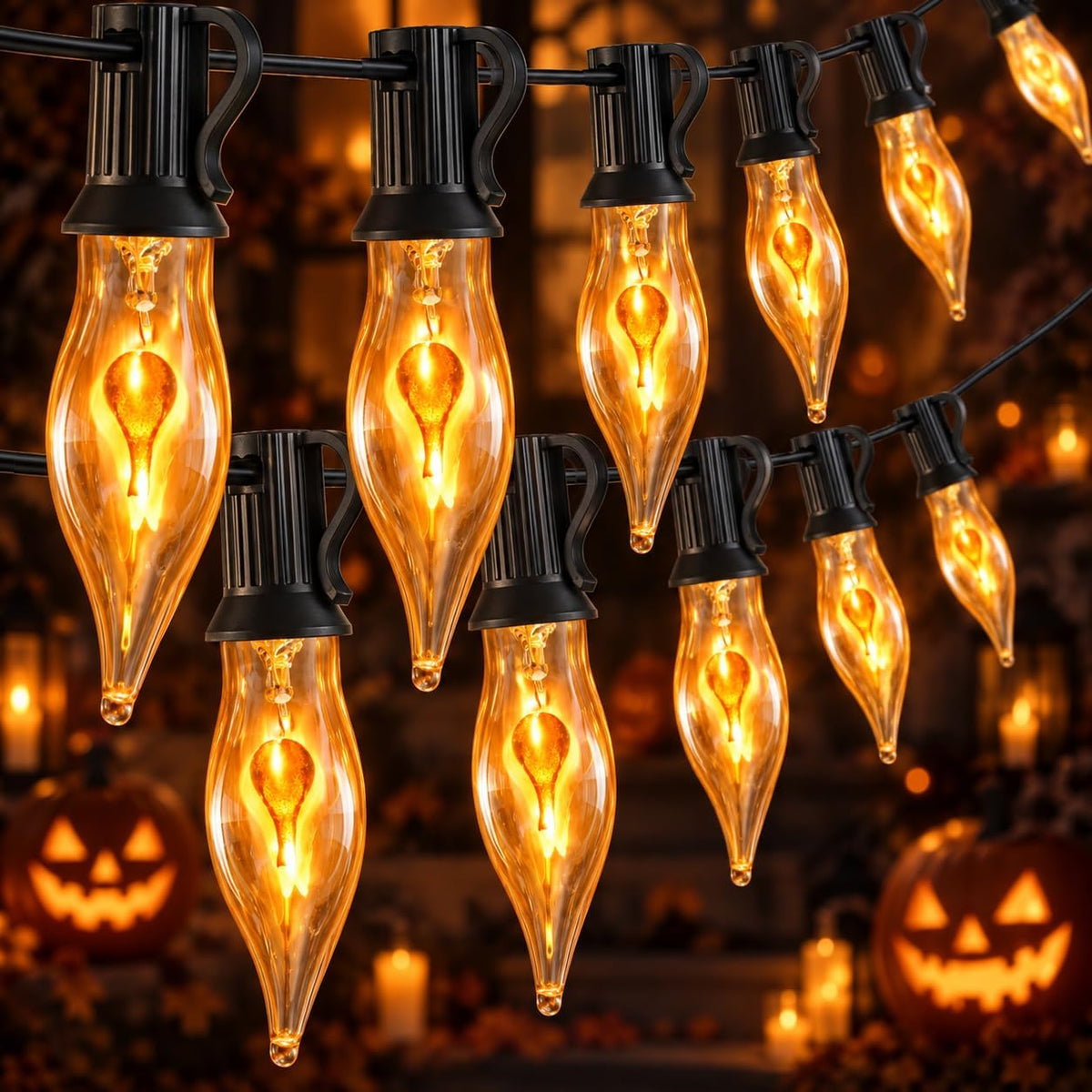 Halloween Lights 27.8 FT Flickering Flame String Lights with 25 Flame Light B...