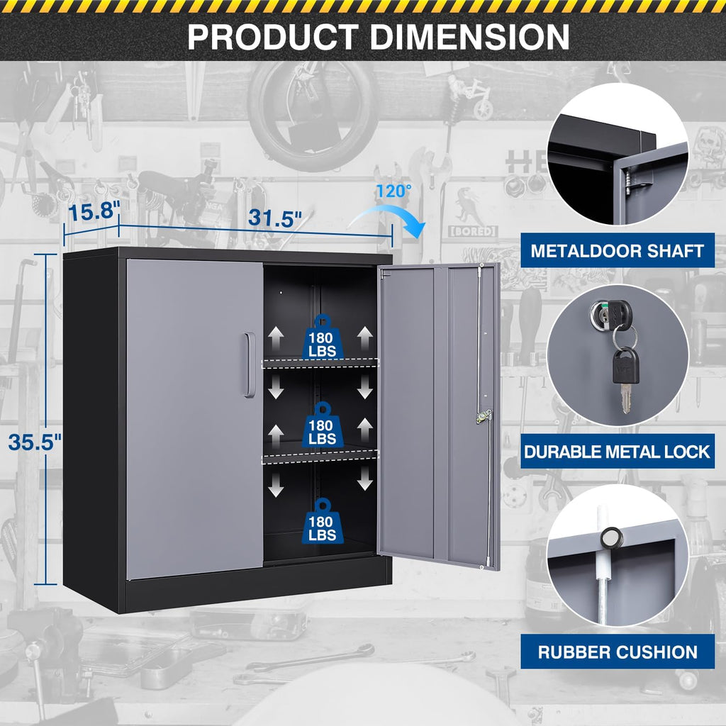 fesbos metal storage cabinet-36” tall steel file cabinet, close-up detail
