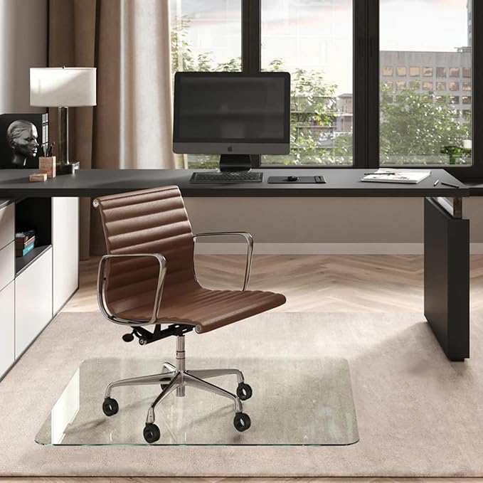 Vitrazza Glass Chair Mat 42” x 48” Superior ¼ Thick, Chiaro Standard Clear by VitrazzaGlassOfficeChairMats
