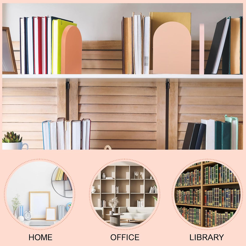 Honoson 4 Pcs Boho Wood Bookends Back to School Sage Green Wooden Book Stands Decorative Non Skid Book Stoppers for Books Cds Videos Albums Office Desktop Shelves (Orange)