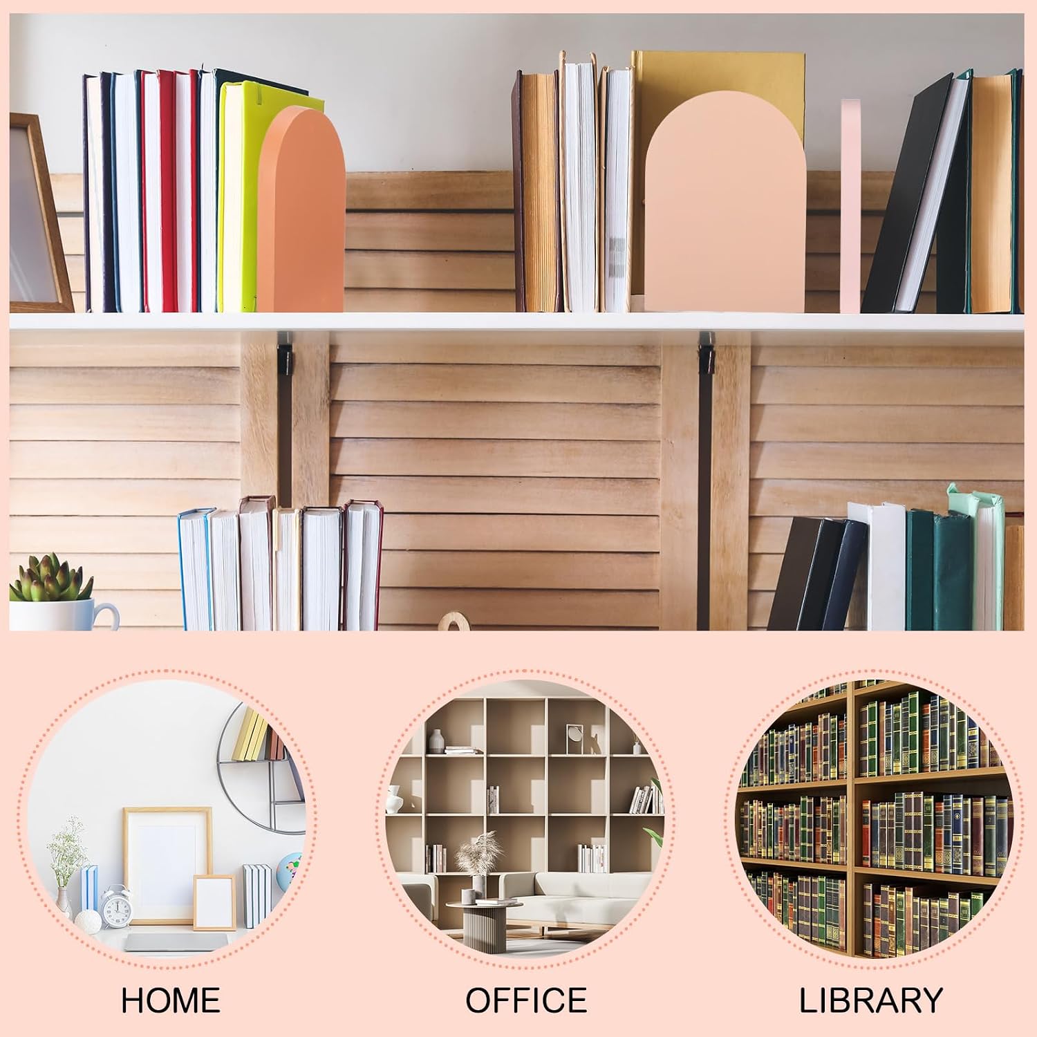 Honoson 4 Pcs Boho Wood Bookends Back to School Sage Green Wooden Book Stands Decorative Non Skid Book Stoppers for Books Cds Videos Albums Office Desktop Shelves (Orange)