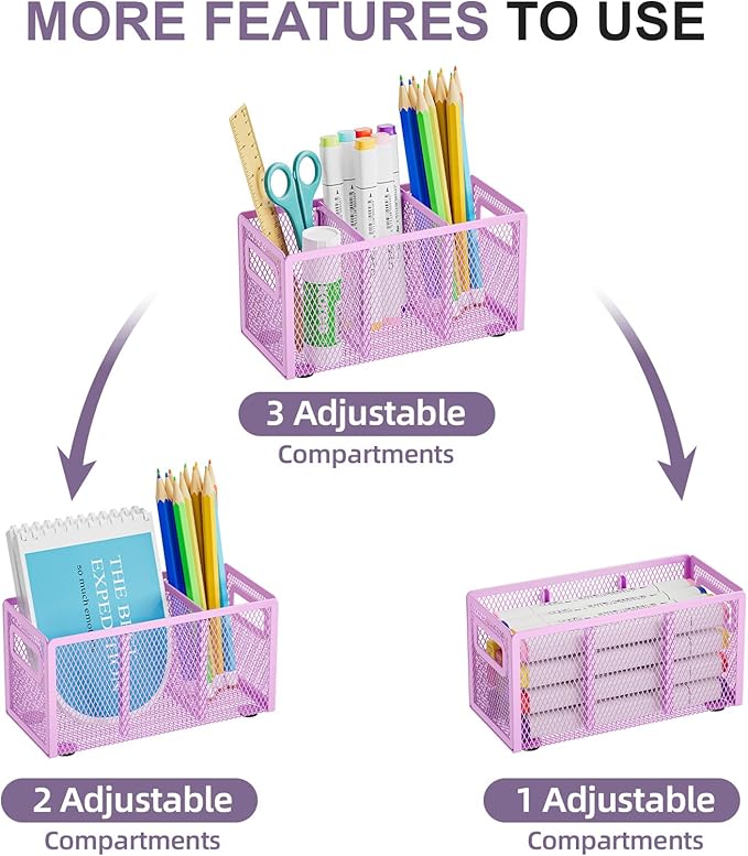 Marbrasse Mesh Pen Holder for Desk, Pencil Holder Desk Organizer 3 Adjustable - Image 3