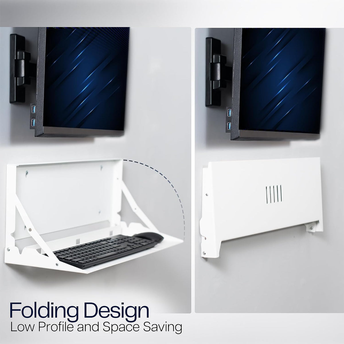 VIVO White Flip Down 24 Inch Keyboard Tray Wall Mount, MOUNT-FDKB1-W