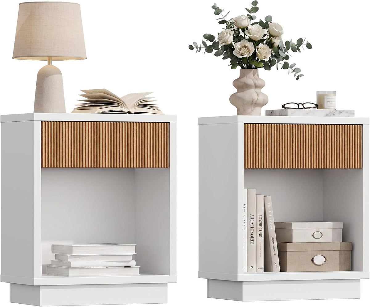 Nightstands Set of 2, Fluted Wooden Bed Side End Table