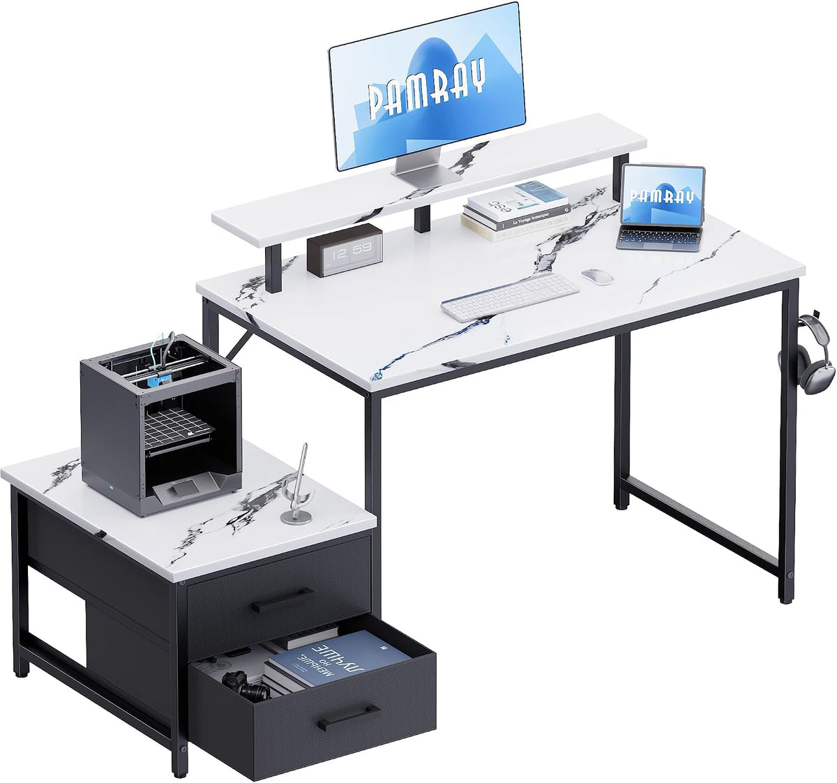 Pamray 50 Inch Small Computer Desk with Drawers and Storage