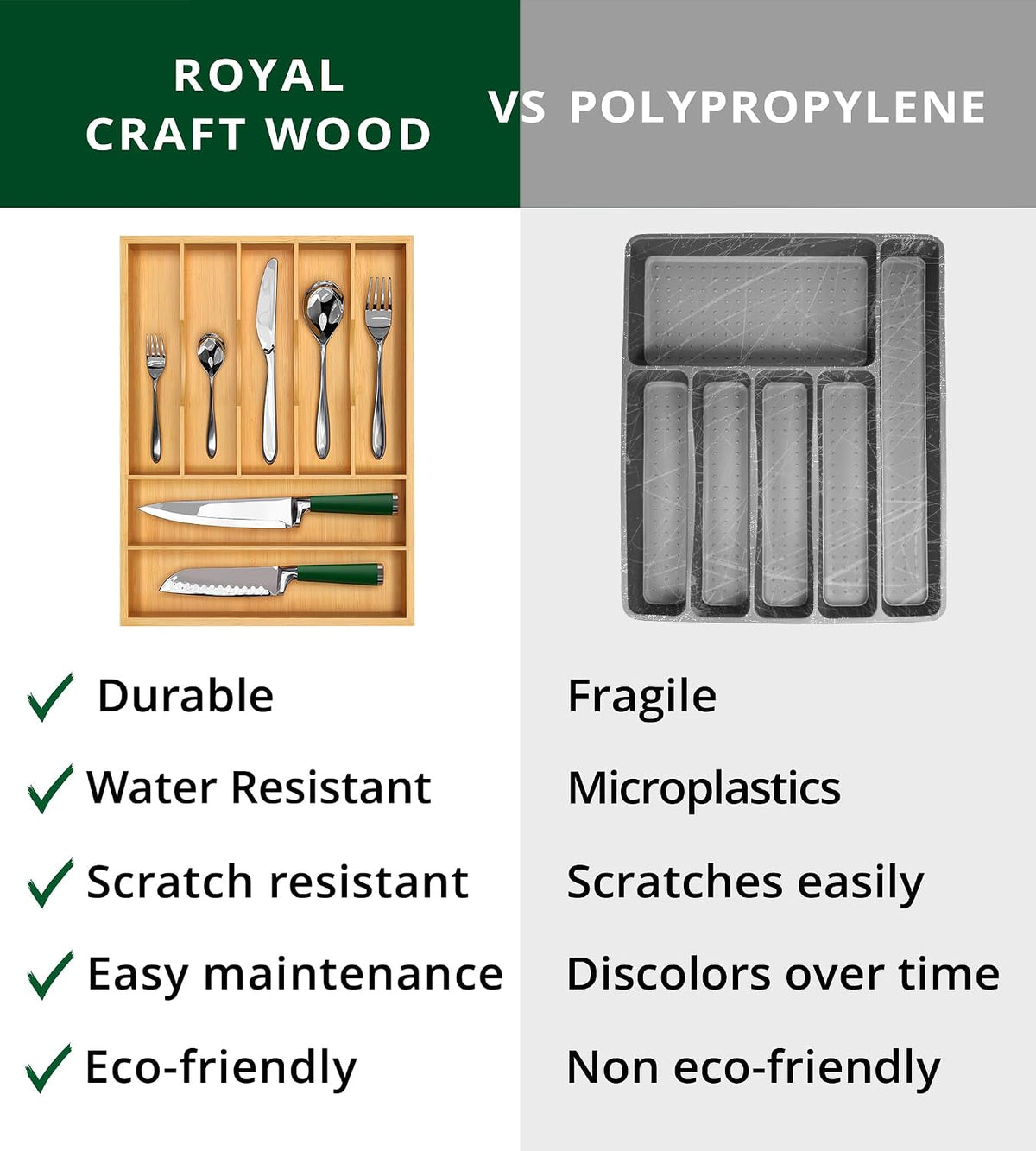 ROYAL CRAFT WOOD Luxury Bamboo Utensil Rack and Silverware Organizer, Kitchen...