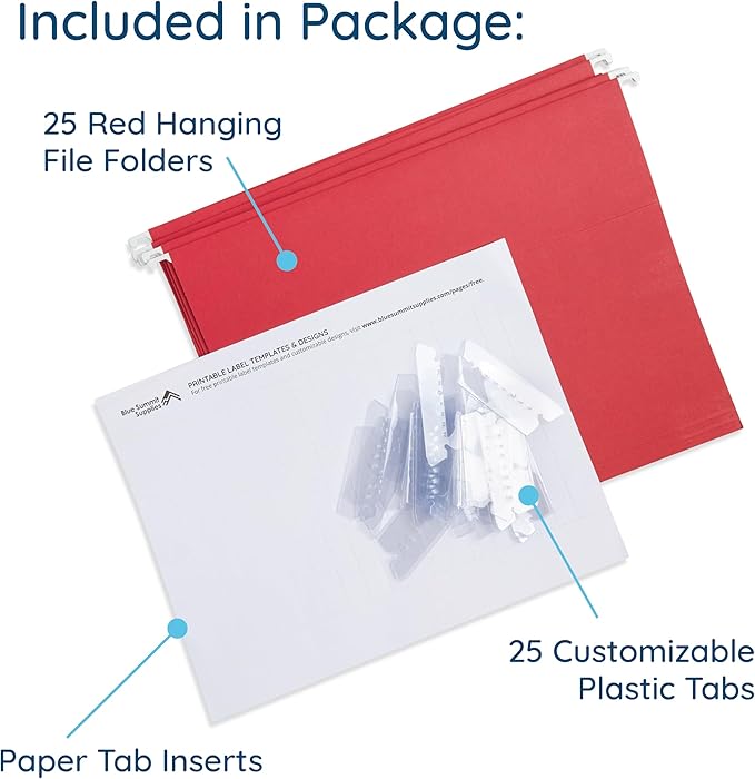 25 Blue Summit Supplies Red Hanging File Folders Letter Size – Durable 11pt - Image 4