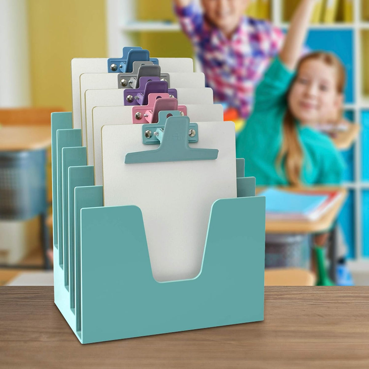 Acrimet 5 Section Incline File Sorter Organizer, Desktop Mail Holder, Green