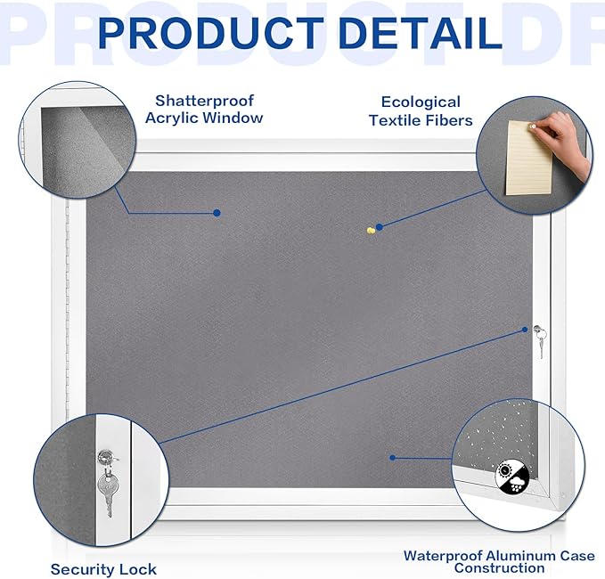 SWANCROWN Enclosed Bulletin Board Grey Felt Displays Boards Weather Resistant - Image 3