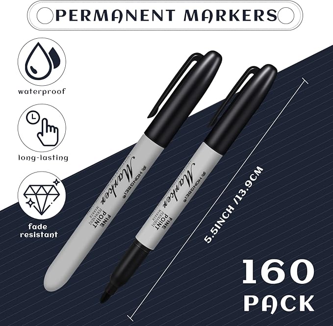 Thenshop 160 Pack Black Permanent Markers Bulk - Image 3