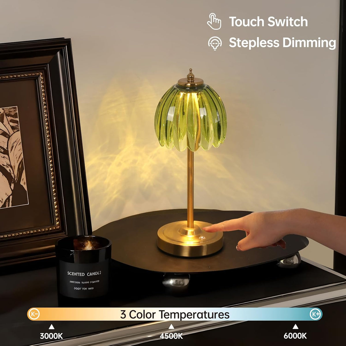Shenmoyl Tulip Table Lamp with 5000mAh Battery & Touch Control, Cordless ...