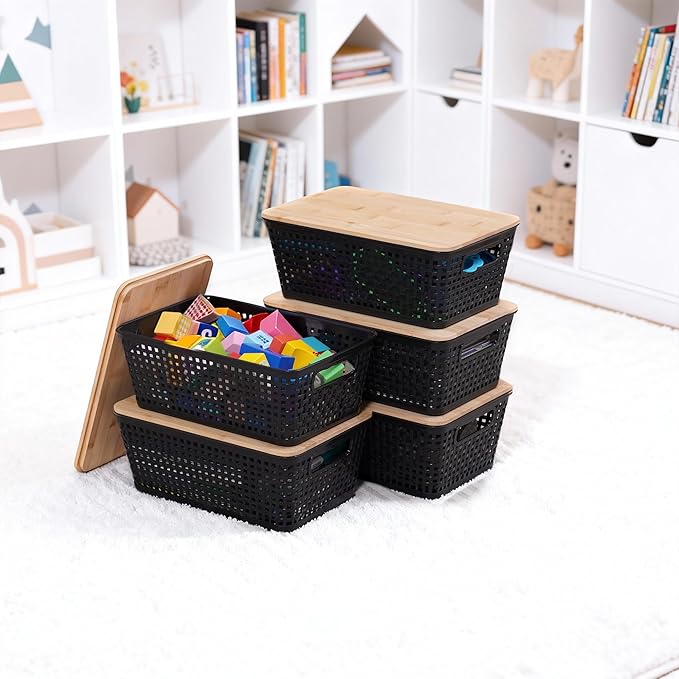 Anywish Storage Bins with Lids 6 Packs, Plastic Storage Bins with Bamboo Lids - Image 9