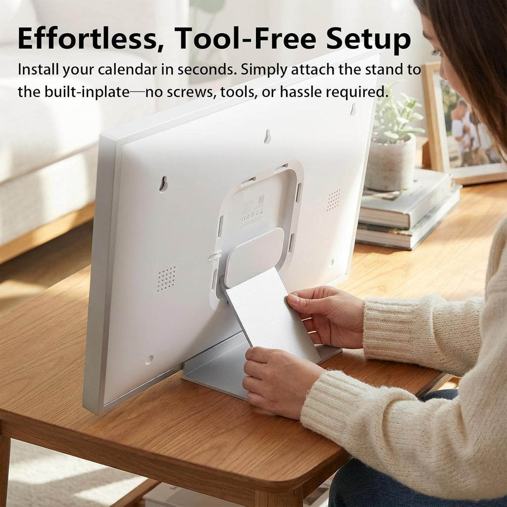 Compatible with Skylight Calendar Stand, Freestanding Desk Mount Holder for Skylight Calendar Max 27 Inch, Desktop Holder, Stable Base for Digital Calendar, Tool-Free Wall Mount Alternative (White)