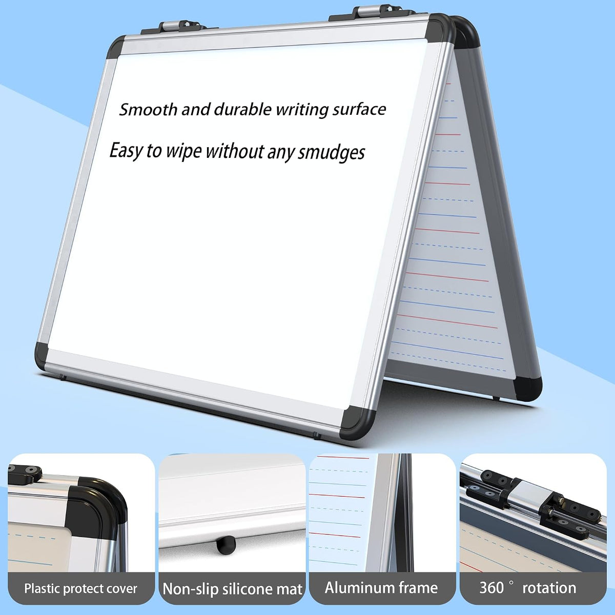 Dry Erase Board, 17x13 inch with 4 Sides Magnetic Whiteboard, A3 Foldable Sma...