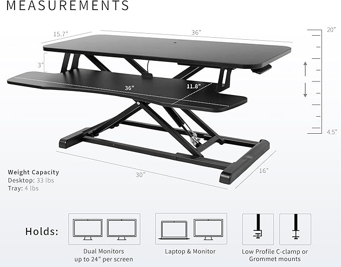 VIVO 36 inch Desk Converter, K Series, Height Adjustable Sit to Stand Riser - Image 3