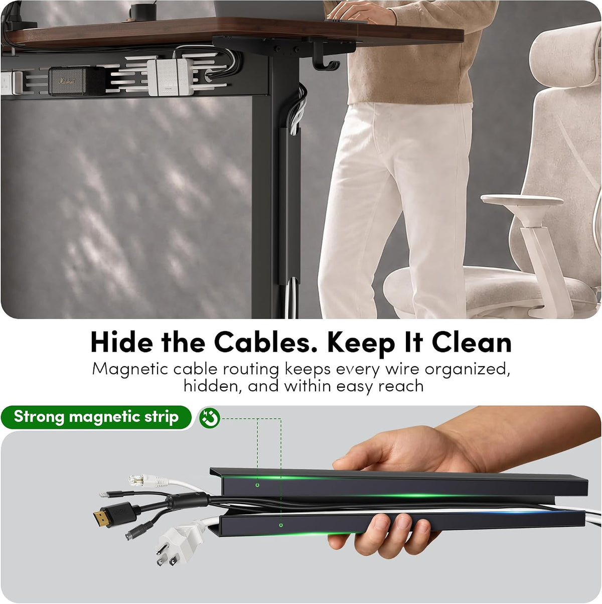 FEZIBO Electric Standing Desk with L-Shaped Crossbar & Cable Management S...