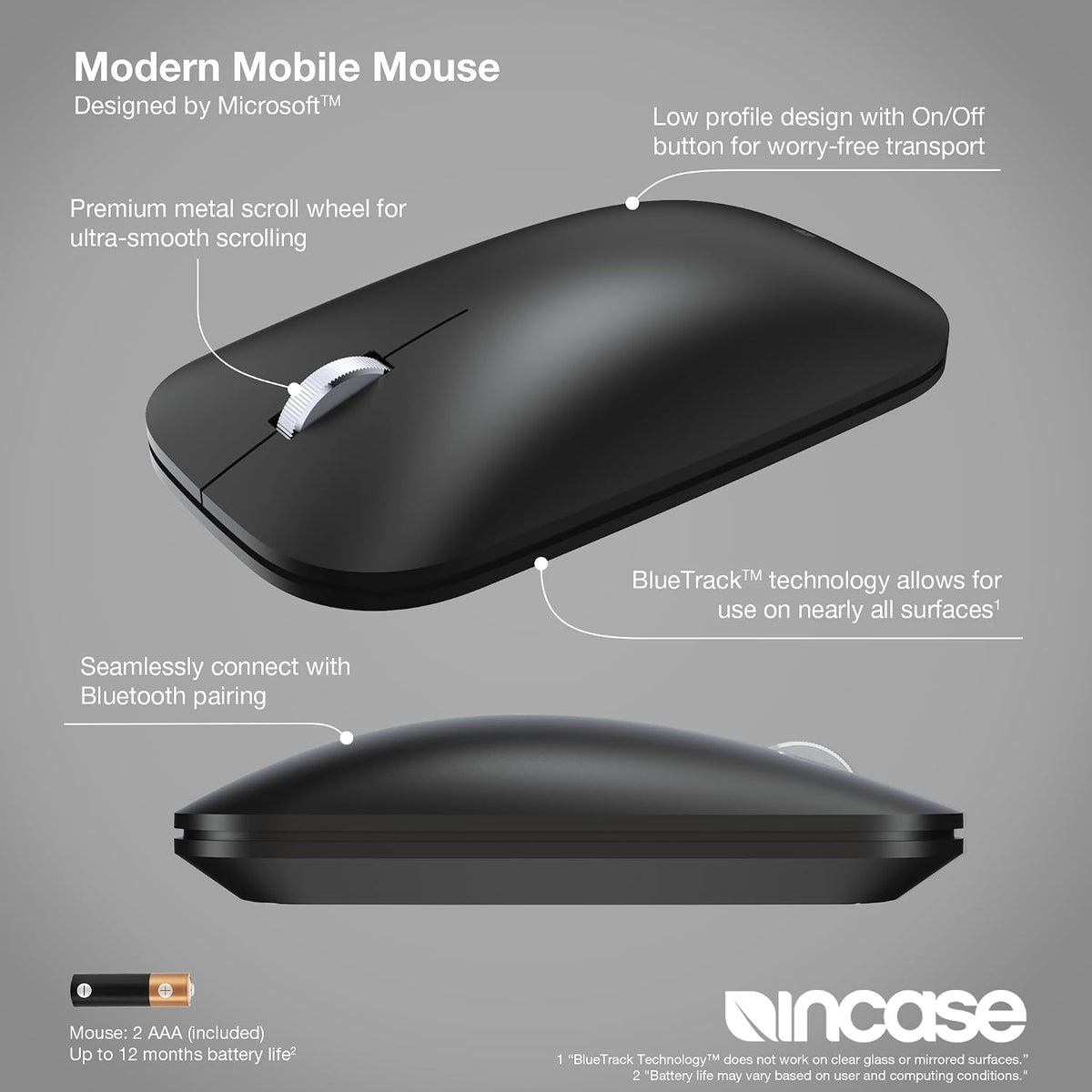 Incase Modern Mobile Mouse Designed by Microsoft, Wireless, Black