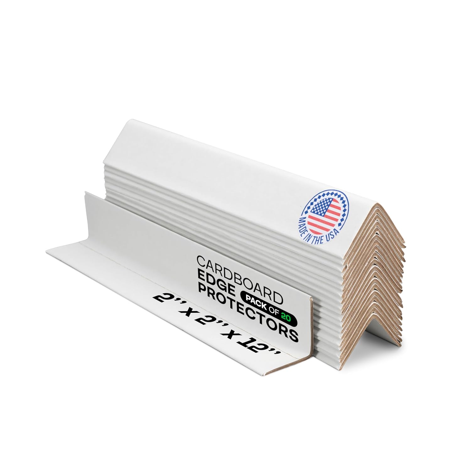 IDL Packaging 2” x 2” x 12” Cardboard Edge Protector (Pack of 20) - Corner Protectors for Shipping, Storage, & Moving – Reinforced Corner Guard Protection for Pallets, Wall Corners, & Furniture | White Corner Protectors for Shipping, Storage, & Moving –